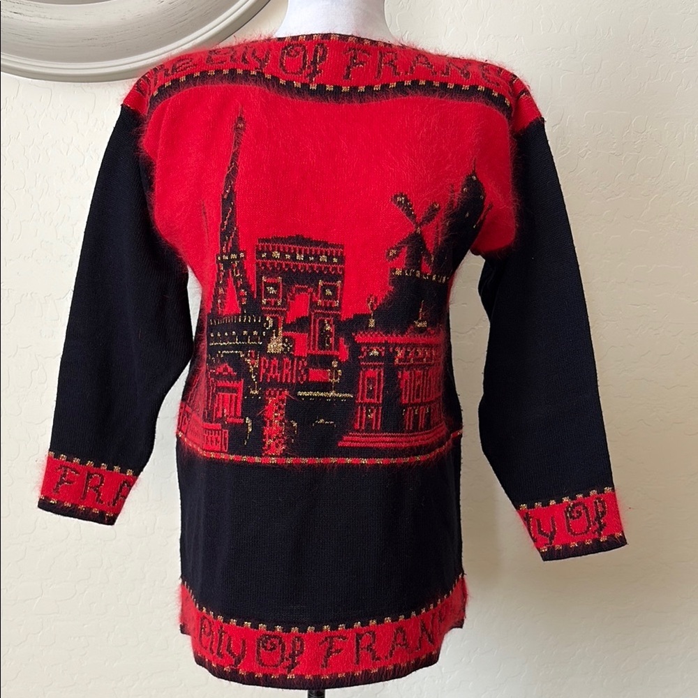 ALPS GEYSE Red and Black Crew Neck Sweater with Vintage Design. M